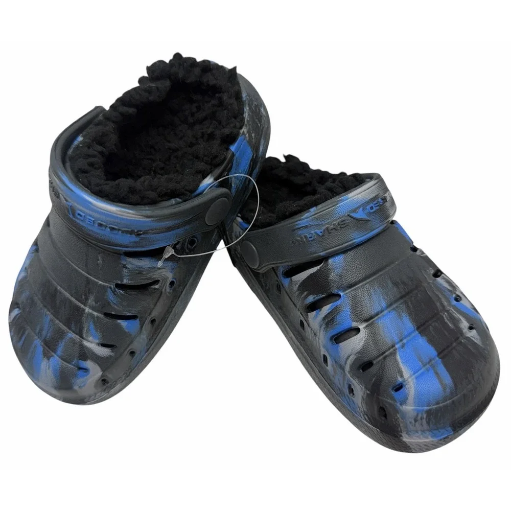 Rugged Shark Kids Lined Clogs Black Blue Camo Slip On Shoes Youth Size 7 NWOB